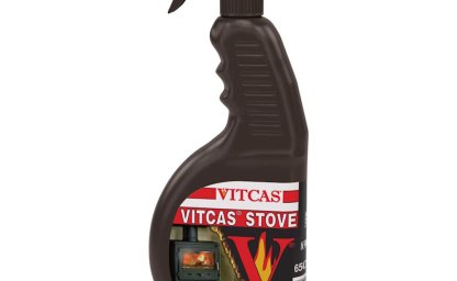 Clean fireplace glass with liquid, effective removal of dirt